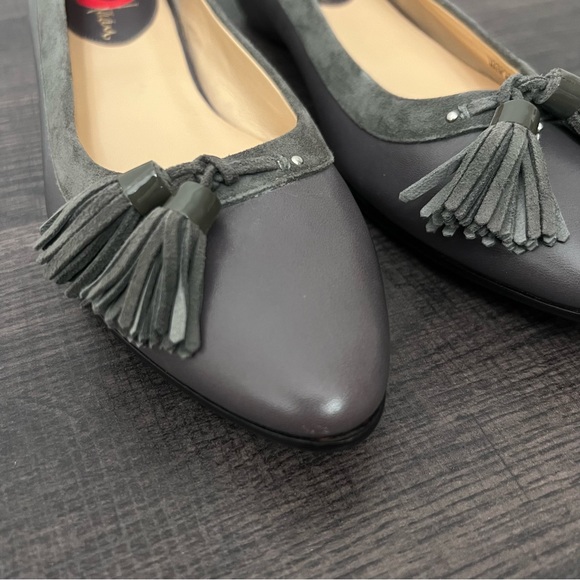 Cole Haan gray leather & suede pointed toe flats with tassels 6 - Picture 8 of 13